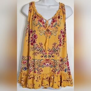 Bila Yellow Floral Blouse with Red Accents